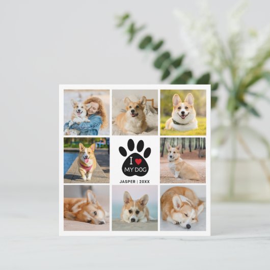 8 Photo Collageハート私は私の犬のポープリントを愛する カード (スタンド正面)