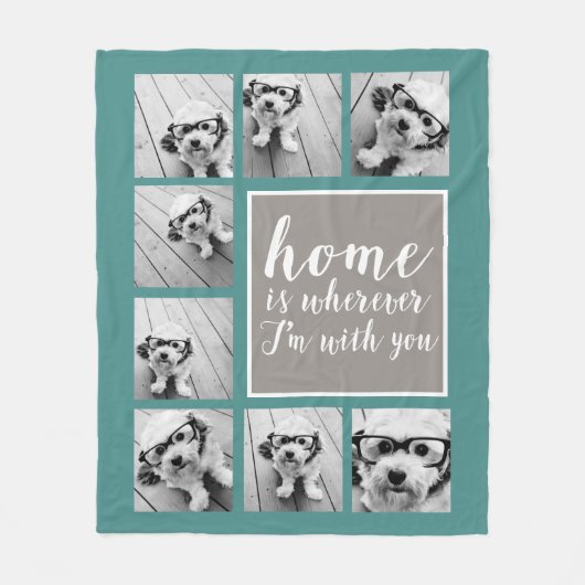8 Photo Collage – ホームはどこにいても フリースブランケット (正面)