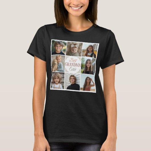 8 Photo Collage Best Grandma Ever T-Shirt Tシャツ (正面)