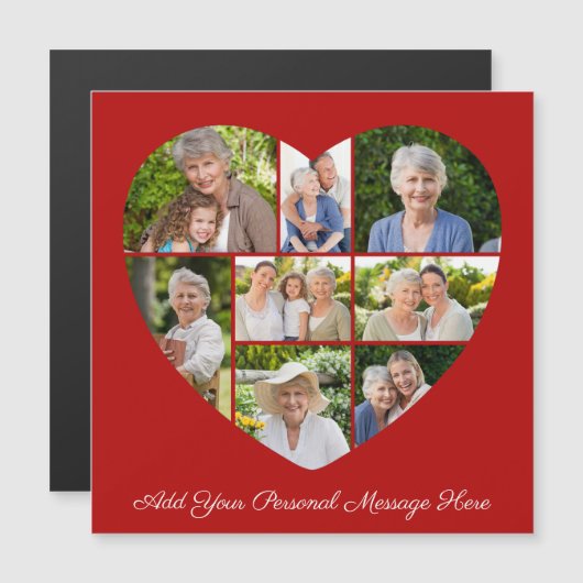 8 Photo Collage Heart Add A Greeting Magnetic Card (正面/裏面)