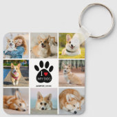 8 Photo Collage I Love My Dog Paw Print キーホルダー (裏面)