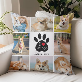 8 Photo Collage I Love My Dog Paw Print クッション