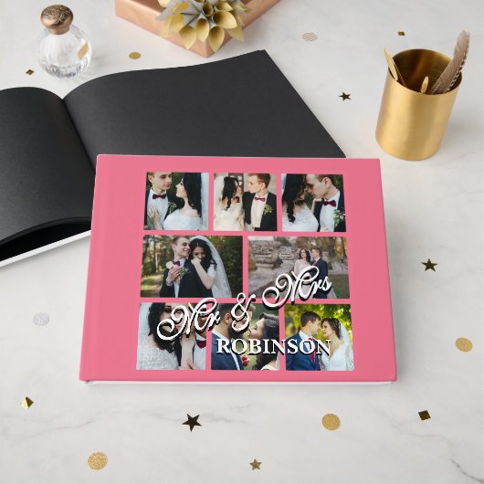 8 Photo Collage Personalized Couple Guest Book ゲストブック (正面見開き)