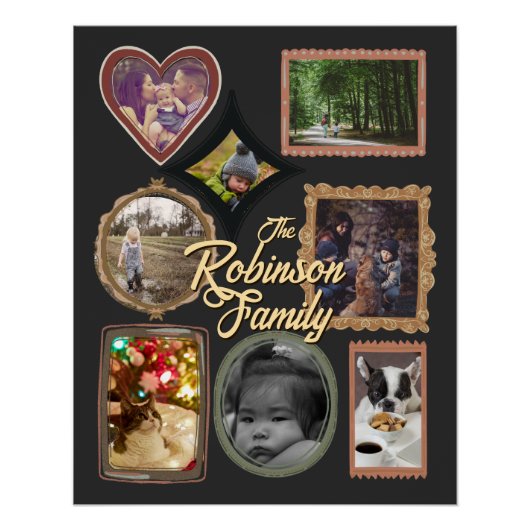 8 Photo Collage Retro Family Frames CUSTOM ポスター (正面)