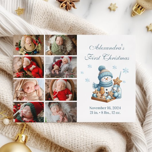 8 Photo First Christmas Birth Announcement シーズンカード