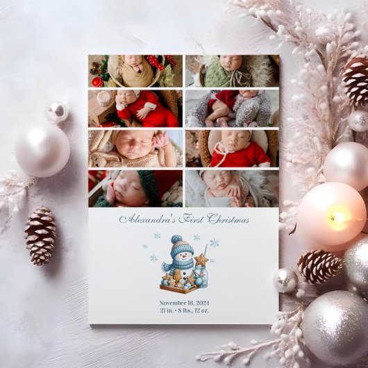 8 Photo First Christmas Birth Announcement シーズンカード