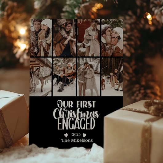 8 Photo Minimalist First Christmas Engaged シーズンカード