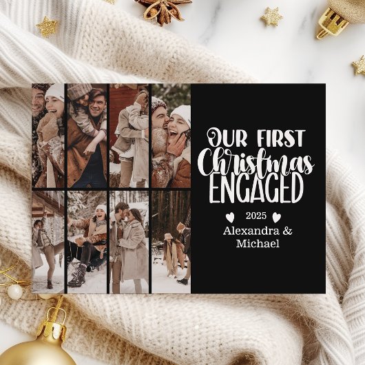 8 Photo Minimalist First Christmas Engaged シーズンカード