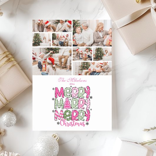 8 Photo Pink Green Merry Christmas Holiday シーズンカード