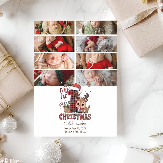 8 Photo Plaid Reindeer First Christmas シーズンカード