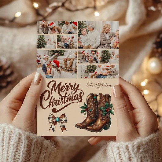 8 Photo Western Bow & Boots Christmas シーズンカード