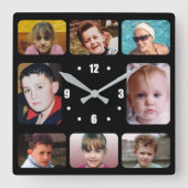 8 photo white black スクエア壁時計 (正面)