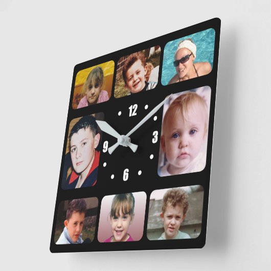 8 photo white black スクエア壁時計 (傾斜)