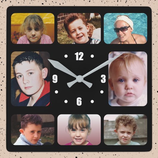 8 photo white black スクエア壁時計