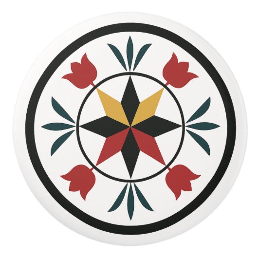 8-Ptスターチューリップペンシルバニアオランダ16進サインノブ セラミックノブ (正面)