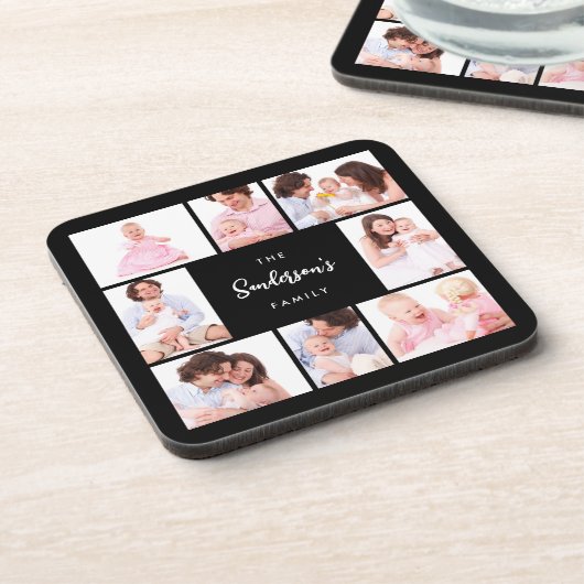 8 Sections Family Photo in Black Frame コースター (左側)