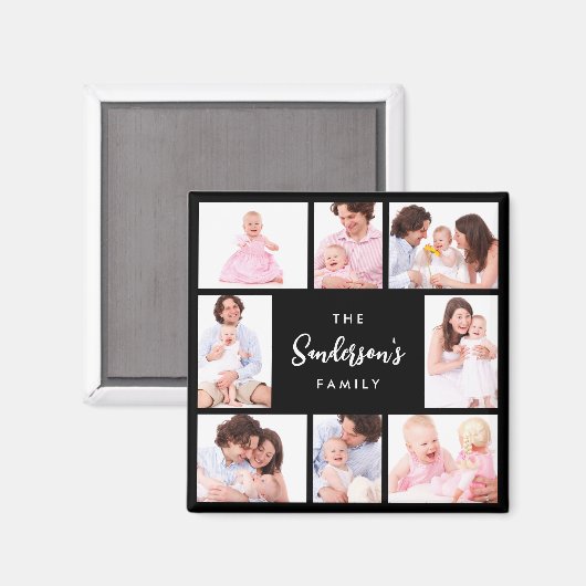 8 Sections Family Photo in Black Frame マグネット (正面/裏面)