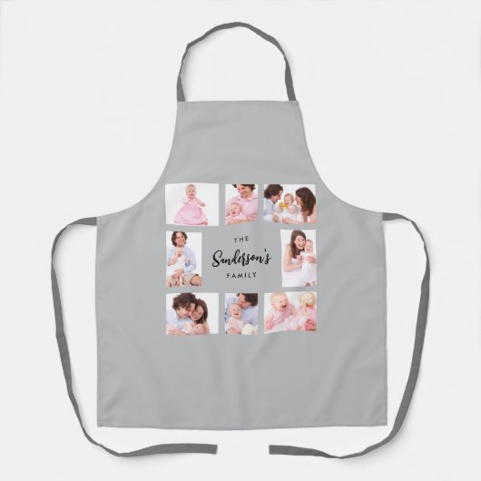 8 Sections Family Photo in Gray Frame エプロン (正面)