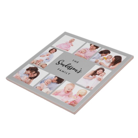 8 Sections Family Photo in Gray Frame タイル (側面)