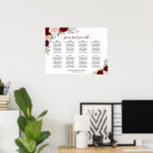 8 Table Burgundy, Red & Pink Roses Seating Chart ポスター (ホームオフィス)