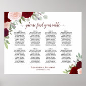 8 Table Burgundy, Red & Pink Roses Seating Chart ポスター (正面)
