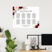 8 Table Burgundy, Red & Pink Roses Seating Chart ポスター (ホームオフィス)
