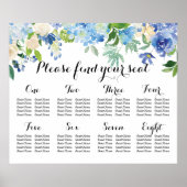 8 Table Seating Chart - Blue Florals and Hydrangea ポスター (正面)