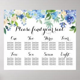 8 Table Seating Chart - Blue Florals and Hydrangea ポスター