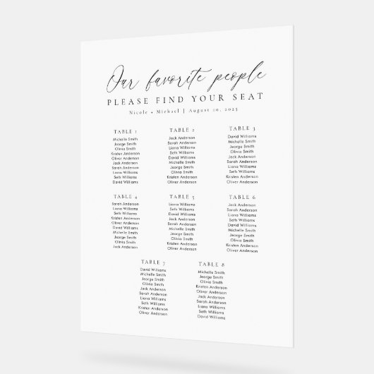 8 Tables Favorite People Acrylic Seating Chart アクリルサイン (傾斜)