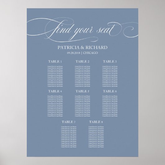 8 Tables Wedding Seating Chart Board Dusty Blue ポスター (正面)