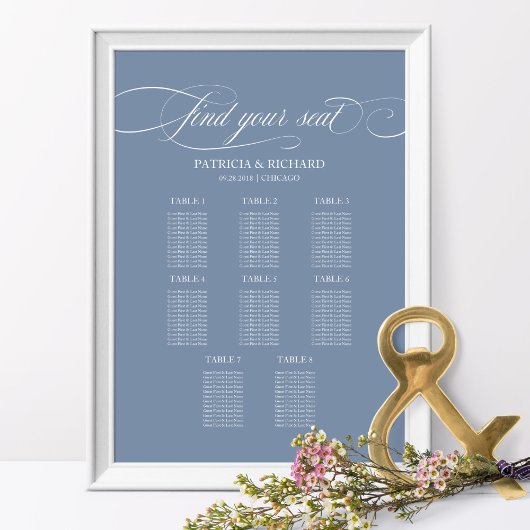 8 Tables Wedding Seating Chart Board Dusty Blue ポスター