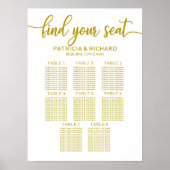 8 Tables Wedding Seating Chart Gold Calligraphy ポスター (正面)