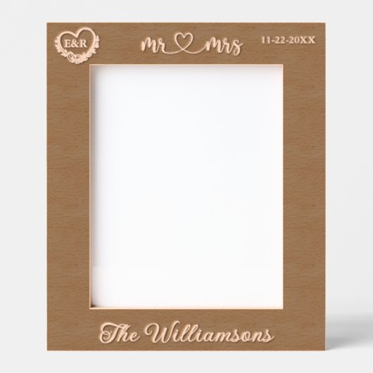 8"x10"の結婚家族の写真ギフト日付ハート レーザー彫刻フレーム (正面)