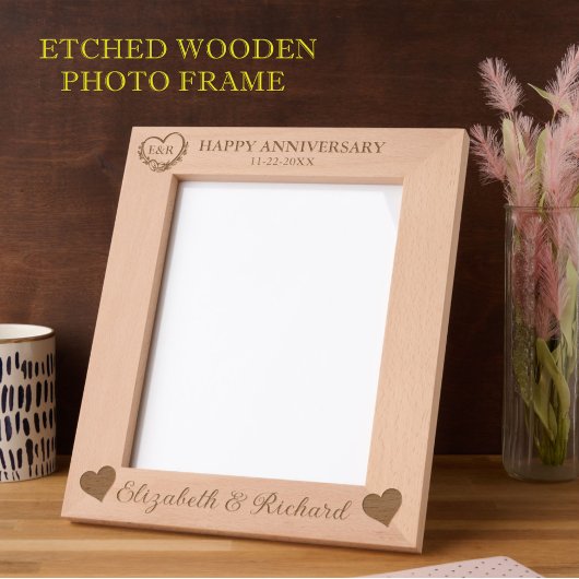 8"x10"フォトハッピーアニバーサリーナーズ日付ハート レーザー彫刻フレーム