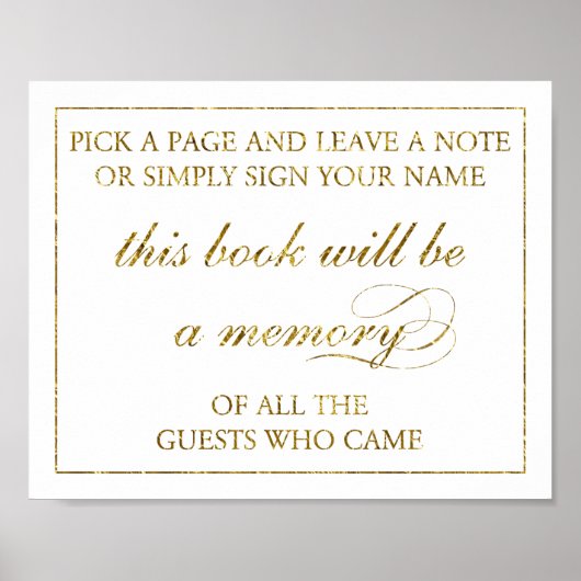 8" x 10インチゴールドフォイルゲストブック結婚のサイン ポスター (正面)