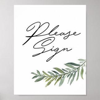 8" x 10"サイン入りポスター、水彩リーフ ポスター