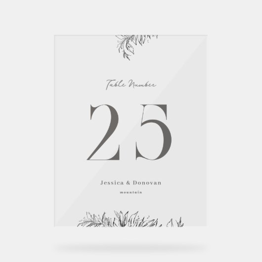 8 x 10 Botanical Wedding Table Number アクリルサイン (正面)