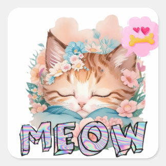 8" x 8"の大きなカスタムビニール猫シール スクエアシール