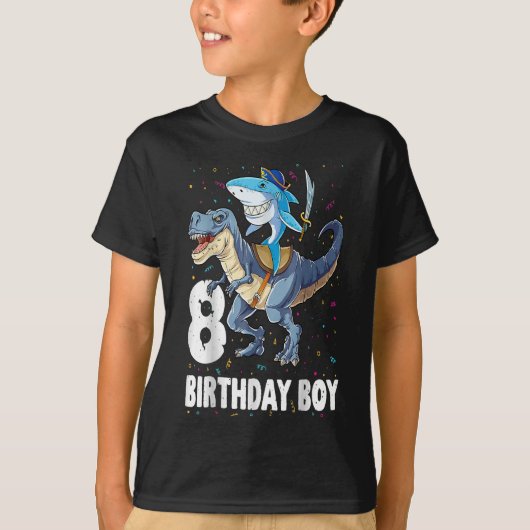 8 year old Shirt 8th Birthday Boy Shark Dinosaur Tシャツ (正面)