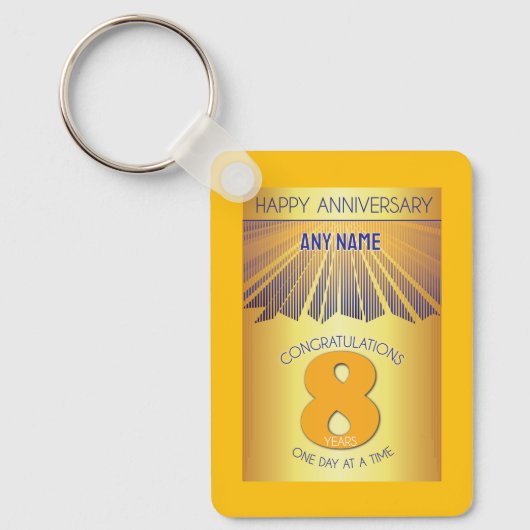 8 Year Sober Anniversary | Golden Ray 12 Step キーホルダー (正面)