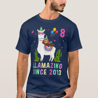 8 Years Old 8th Birthday Sloth Riding Llama Girls  Tシャツ