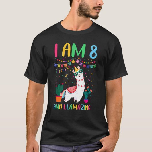 8 Years Old Llamazing Birthday Girl 8th Cute Llama Tシャツ (正面)