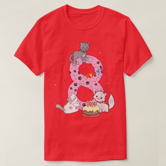 8thキャッツ誕生日ガールパーティーかわいい8歳Sinc Tシャツ (デザイン正面)