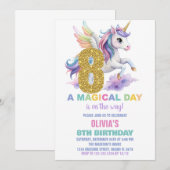 8thレインボーユニコーン誕生日招待状フライ 招待状 (正面/裏面)