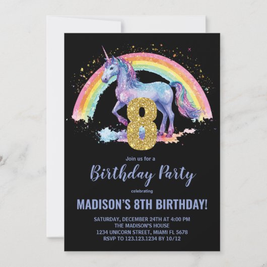 8thレインボーユニコーン誕生日招待状 招待状 (正面)
