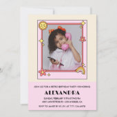 8th誕生日の招待レトロGroovyピンクフローラ 招待状 (正面)