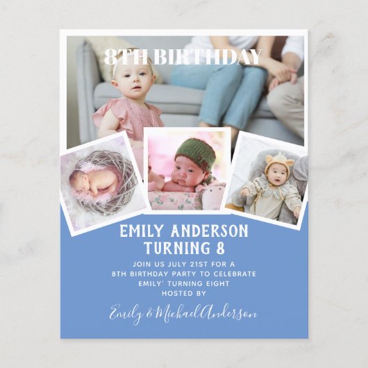 8th誕生日フォトコラージュ招待状ボーイガールミックス チラシ (正面)