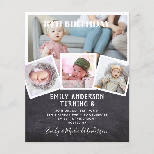 8th誕生日フォトコラージュ招待状ボーイガールミックス チラシ (正面)