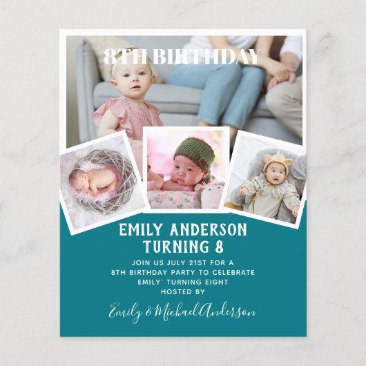 8th誕生日フォトコラージュ招待状ボーイガールミックス チラシ (正面)
