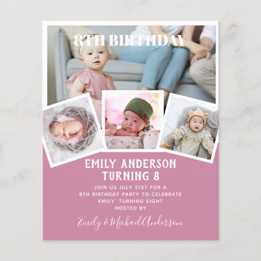 8th誕生日フォトコラージュ招待状ボーイガールミックス チラシ (正面)